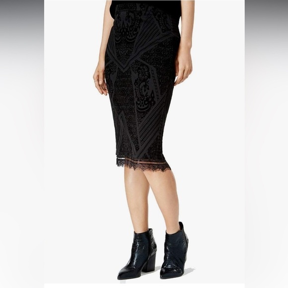 Bar III Dresses & Skirts - BAR III Women’s Deep Black Velvet-Burnout Pencil Skirt Size M